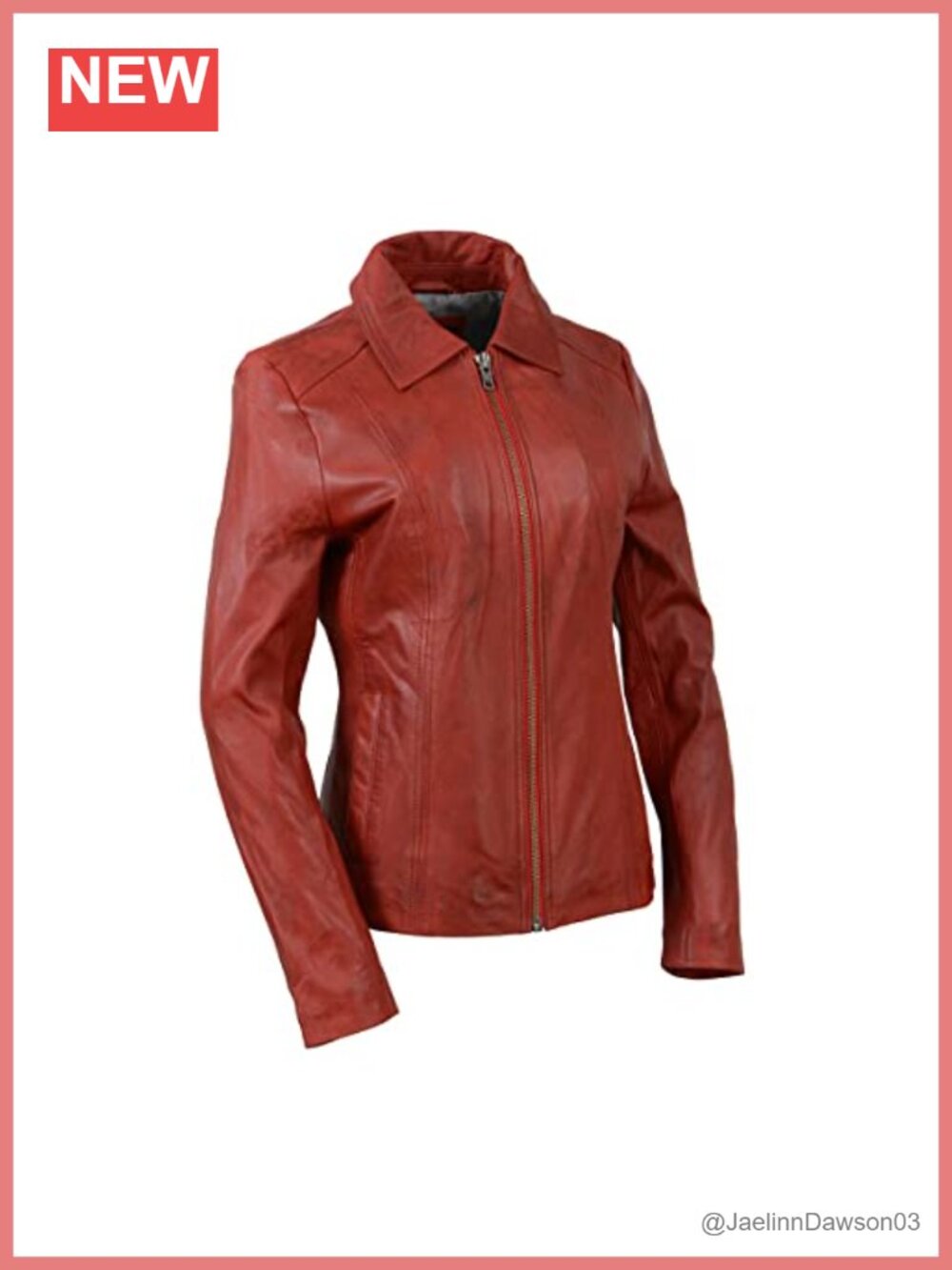 Women's Classic Zippered Leather Jacket with Shirt Style Collar
